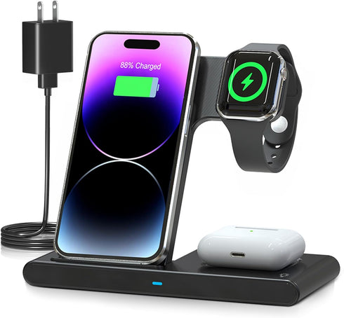Wireless Charger iPhone Charging Station: 3 in 1 Charger Stand Multiple Devices for Apple - iPhone 15 14 Pro Max 13 12 11 - Watch 9 8 7 6 5 4 3 2 ...