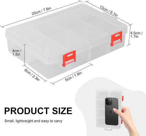 2 Pack 8 Grids Bead Craft Organizers, Small Clear Plastic storage box with Removable Dividers Tackle Box Organizer, Compartment Organizer for Jewe...