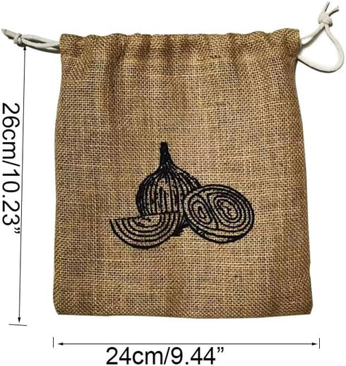 Eco-Friendly Burlap Onions Storage Bag,Reusable Onion Sack with Easy-Clean Lining & Two-Way Drawstring,Breathable Jute Bag for Fresh Produce,26cm ...