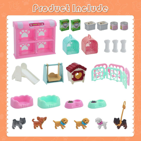 Pet Pretend Play Toys, 35Pcs Dog Figures Playset Toys for Kids Realistic Detailed Dog Care Center with Accessories Toy Sets Educational Gifts for ...