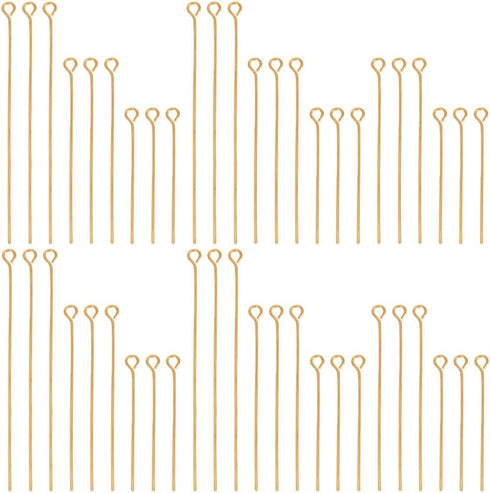 600Pcs 30mm 40mm 50mm Gold Eye Pin Bulk Jewelry Findings Eye Pins 21 Gauge Long Straight Open Golden Pin Findings for DIY Assortment Earrings Brac...