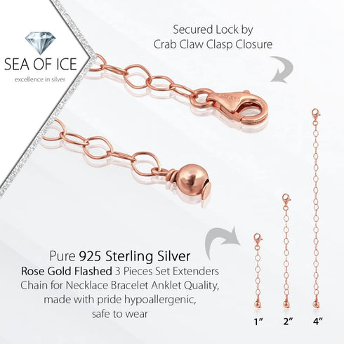 SEA OF ICE 3 Pieces Set Sterling Silver Extenders Chain for Necklace Bracelet Anklet, 1" 2" and 4"...