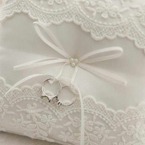 Awtlife Lace Pearl Wedding Ring Pillow Cushion Bearer 8.26 Inch for Beach Wedding...