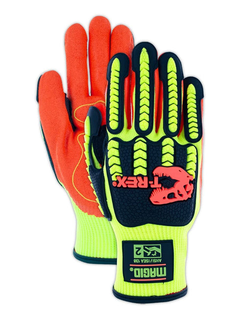 MAGID Impact Level 2 Resistant TPR Work Gloves with Grip, 1 Pair, High Visibility, Size 8 (Medium), Sandy Nitrile Coated (NitriX), Machine Washabl...