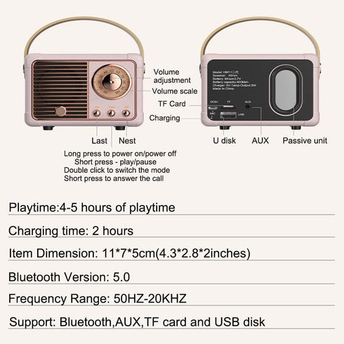 Retro Bluetooth Speaker Mini Wireless Speaker,Portable Bluetooth Speaker with Crystal Clear Stereo Sound Rich Bass,Mini Retro Speaker for iPhone,A...