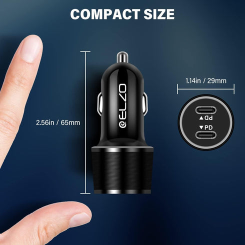 ELZO Dual USB C Car Charger Fast Charging 36W Type C Car Charger PD 3.0 Adapter Compatible with iPhone 14/13/12 Pro/Max/Mini/11/X/XS/XR/8/Plus, Ga...