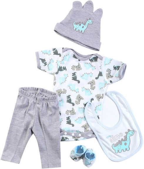Reborn Baby Dolls Boy Clothes 22 inch Gray Dinosaur Outfit Accessories 5 pcs Sets Fit 20-22" Newborn Dolls Clothes...