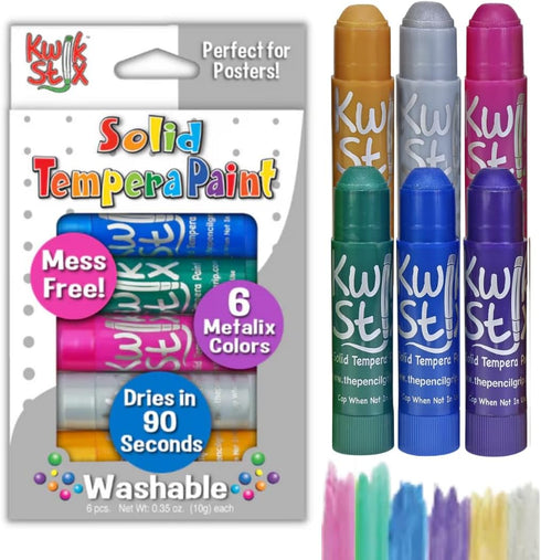 The Pencil Grip Kwik Stix Metalix Paint Pens, Metallic Tempera Paint Pens, Super Quick Drying, 6 Count - TPG-613, Gold,silver,pink,green,blue,purp...