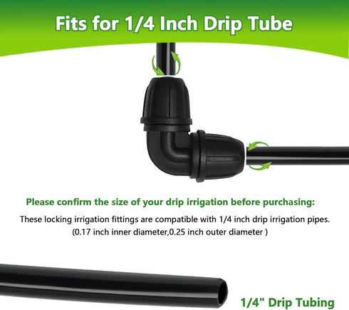 1/4" Drip Irrigation Fittings Kit, 50 Pcs Lock Barbed Connectors for 1/4 Inch Drip Irrigation Tubing - 15 Couplings, 10 Tees, 10 Elbows, 10 End Pl...