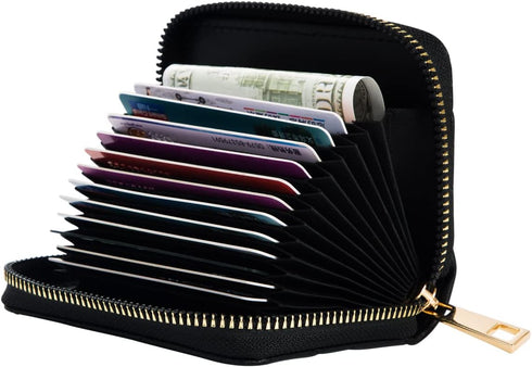 RFID Small Wallet Women Mini Credit Card Holder Organizer Case with Zipper Slim Almond...