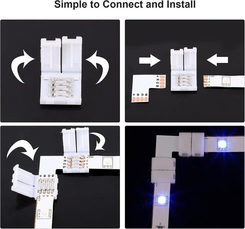 SUPERNIGHT 4Pin LED Light Connectors, 10mm Wide Right Angle Corner T-Shape Solderless Adapter Terminal Extension for 5050 3528 RGB Led Strip Light...