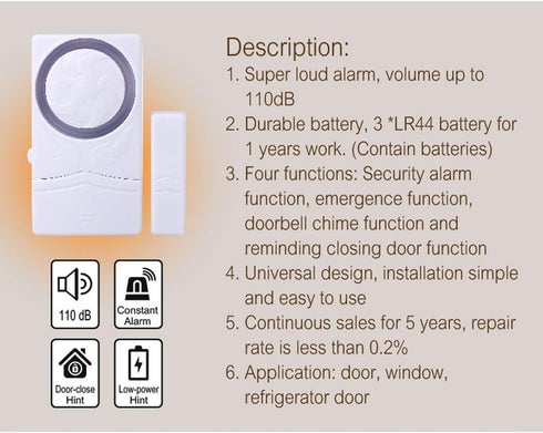 Wireless Home Security burglar alarm, Magnetic Sensor Door Window Alarm, Super Loud 110dB, Pool Door Alarm for Kids Pack of 4...
