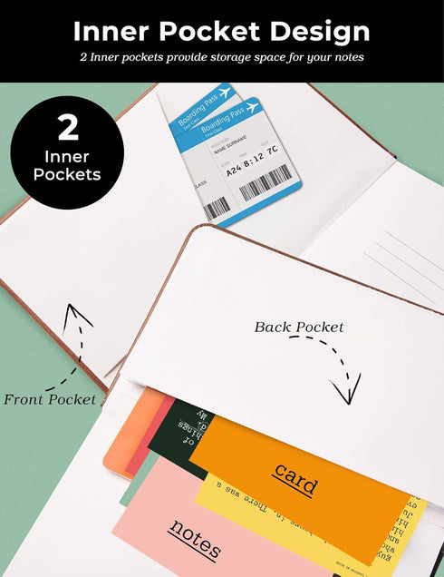 AISBUGUR Pocket Notebook Small Notebook 2-Pack, 3.5" x 5.5" Pocket Notebooks Hardcover with Thick Lined Paper, Inner Pockets, Cover Letter Embossi...