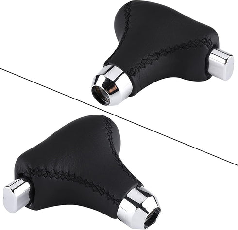 Acouto Gear Shift Knob Hand-Stitched PU Leather Car Gear Shift Knob Cover with 4 Adapters Fit for Automatic Transmission Black...