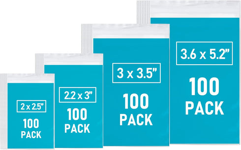 Small Plastic Bags, 400 PCS Mini Baggies, 4 Assorted Sizes, Transparent Jewelry Bags, Mini Zip lock Bags, Resealable Poly Bags for Pill, Beads, Sc...
