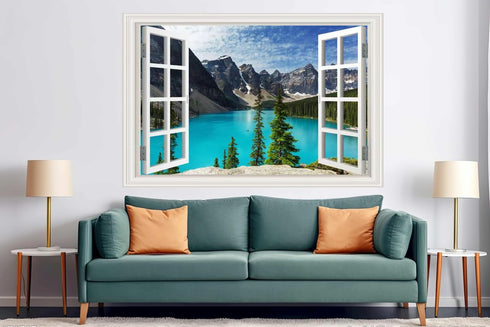 Fake Window for Walls Decal Faux Windows Poster Picture Open Landscape Wall Art Decor, Stick and Peel Wallpaper Natural Scenery Wall Decol Mountai...