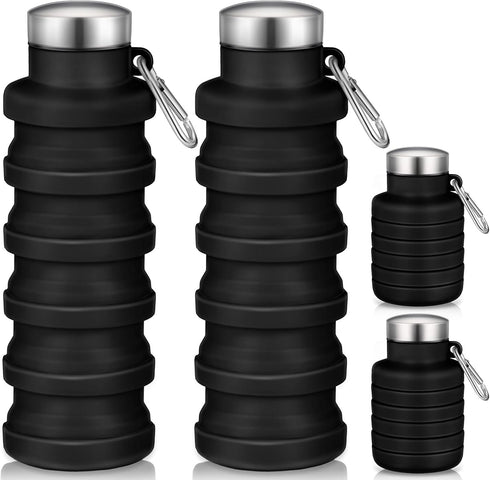2 Pcs 17oz Collapsible Water Bottles for Travel 500ml Reusable Foldable Silicone Water Bottle with Portable Buckle Silicone for Camping Hiking Spo...