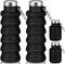 2 Pcs 17oz Collapsible Water Bottles for Travel 500ml Reusable Foldable Silicone Water Bottle with Portable Buckle Silicone for Camping Hiking Spo...