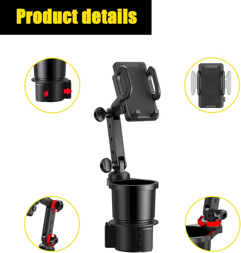 Pack-1 Universal Car Cup Holder with Cellphone Mount, 360 Degrees Rotation Cup Holder Expander Adapter, Compatible with iPhone and All Smartphones...