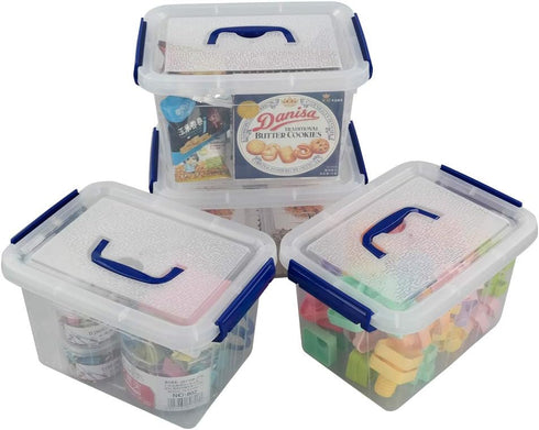 Ggbin 4 Pack 6 Quart Latching Storage Box, Small Lidded Storage Container Bin with Handle, Clear...