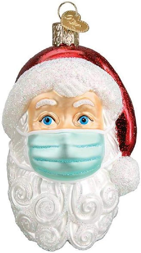 Old World Christmas Santa with Face Mask Blown Glass 2020 Unique Christmas Ornaments for Christmas Tree Decorations...