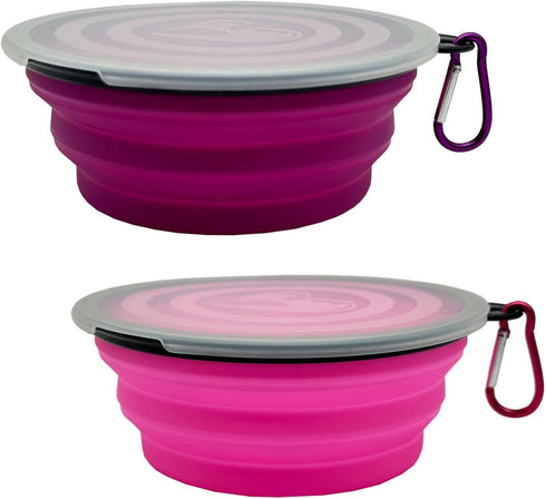 Small Collapsible Dog Bowl 12oz,2 Pack Portable and Foldable Pet Travel Bowls Collapsable Dog Water Feeding Bowls Dish with 2 Carabiners & Lids fo...