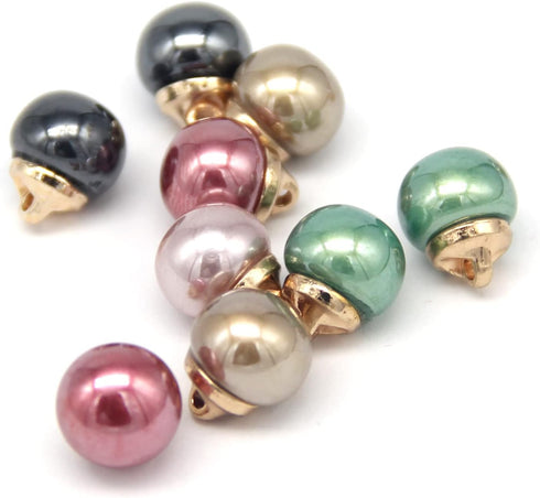 10mm Round Beige Faux Pearl Buttons with Gold Metal Shank, for Clothes, Shirts, Skirts, Wedding Dresses, DIY Crafts, Handmade Sewing Accessories(2...