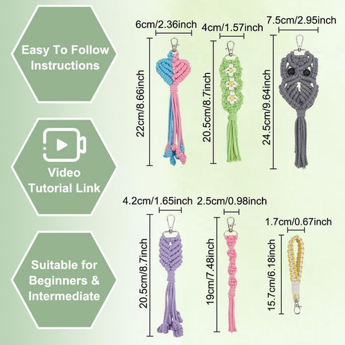 ACRNIGHEET 8PCS DIY Wristlet Keychain Kit for Adult Beginners Macrame Keychain Starter Kit with Tassels Boho Macrame Keychain Making Kit for Begin...