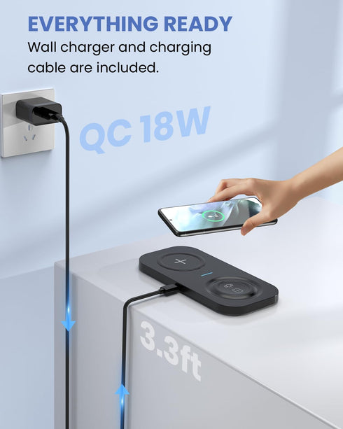 Wireless Charging Pad, 2 in 1 Wireless Charger for Samsung Galaxy S23/S22/S21/S20/S10/Note20/10, Galaxy Watch 5/4/3/, Active 2/1, Galaxy Buds 2/+/...