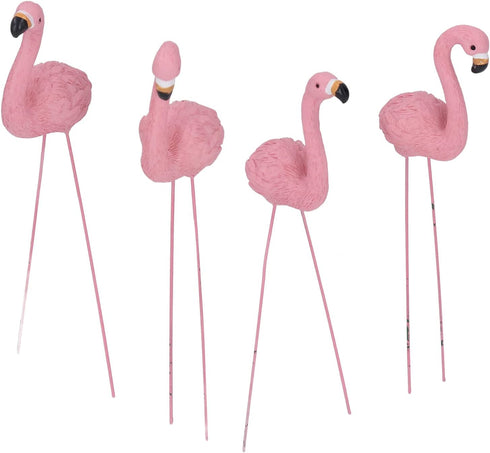 Pink Flamingo Yard Ornament Stakes, 4pcs Mini Lawn Plastic Flamingo Statue with Metal Legs for Sidewalks, Outdoor Garden, Luau Party, Tropical Par...