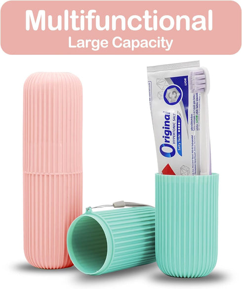 Toothbrush Cup Portable Toothbrush Holder Multifunction Travel Cup Organizer Toothbrush Case and Carrier for Bathroom School Business Trip 2Pack(P...