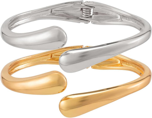 Gold Bangle Bracelets for Women Chunky Cuff Bracelet 18K Gold Plated Open Teardrop Bangle Set Wide Wire Irregular Minimalist Silver Jewelry...