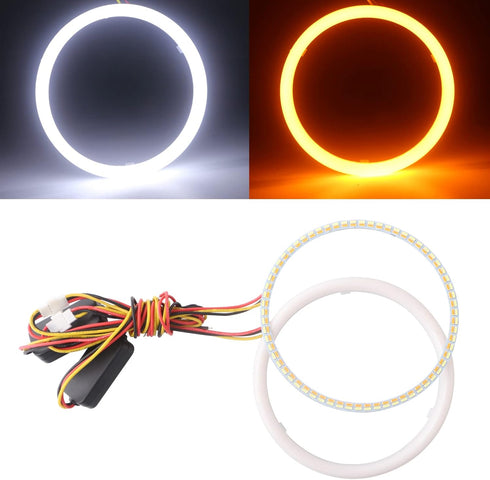 Qasim 1-Pair 120MM White+Amber Switchback 144SMD 4014 LED Halo Ring Angel Eyes Fog Warning Lights 12V...