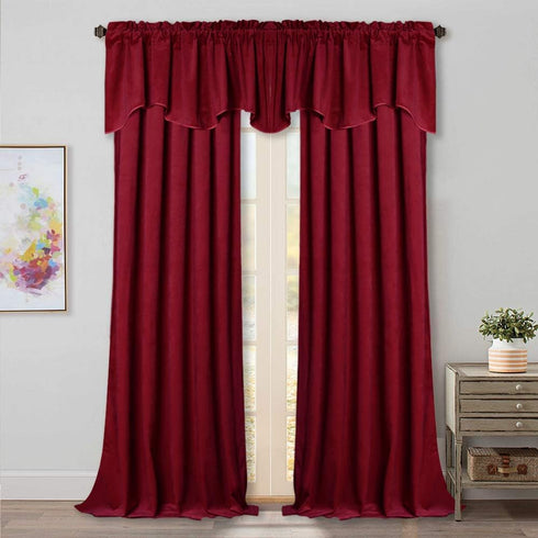 StangH Kitchen Red Scalloped Valance - 18 Inches Stylish Home Decor Thermal Curtain Tiers Room Darkening Velvet Drapes with Rod Pocket for Dining ...