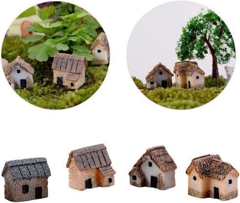 4 Pcs Micro Village Thumbnail House Thatched Huts Miniature Fairy Garden Stone Houses Miniature Gardening Landscapes Fairy Gardens Stone House for...