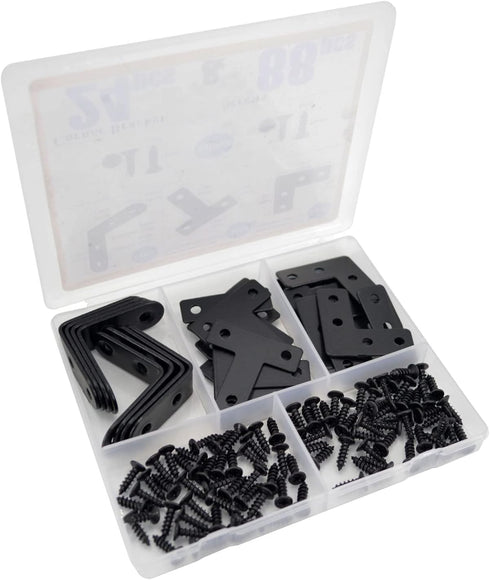 24 Pack L Bracket Corner Brace Sets, 1.57x1.57 Inch Black Stainless Steel 90 Degree Right Angle Brackets Fastener L Braces with 88 Screws for Wood...