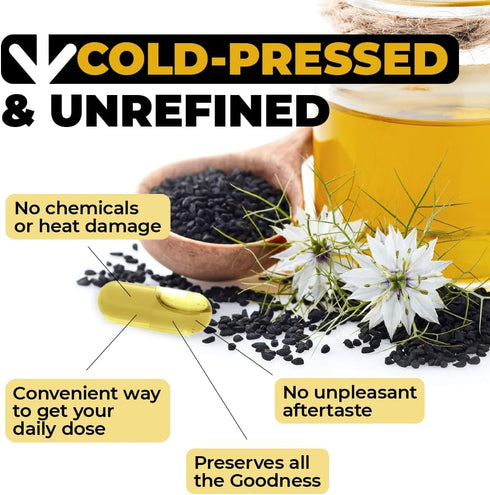 Black Seed Oil Capsules | Cold Pressed Blackseed Oil. Provides Vitamin E & Omega 3 6 9. High Potency (1500mg) for Joints, Immune Support, Antioxid...