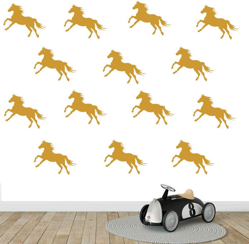 32pcs/Set Metallic Equestrian Horse Wall Stickers Vinyl Wall Decals Decor Kids Room Living Room Wallpaper Removable Mural SA525 (Gold)...