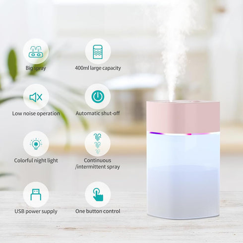 Small Humidifier, Mini Humidifier for Plant, 400ml Cool Mist Humidifiers for Bedroom, Desk Personal Humidifiers for Indoor Office Car, Portable Hu...