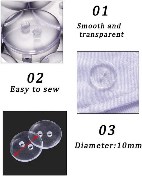 500 Clear Resin Buttons - 2 Hole Transparent Round Craft Buttons for Sewing, Handmake, 10mm...