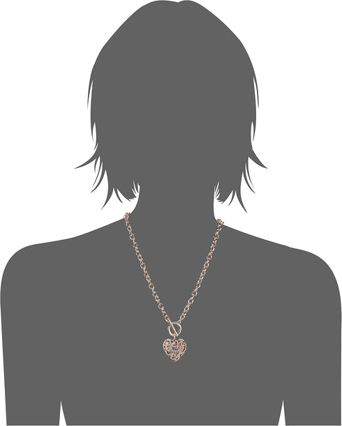 GUESS Rose Gold-Tone Pave Crystal Glass Stone Heart Pendant Toggle Necklace...