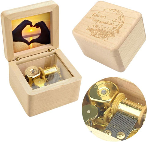 Sinzyo Natural Wooden Music Box with Customizable Photos Wind Up Musical Box Gifts for Christmas,Birthday and Valentine's Day(Character Maple, Ton...