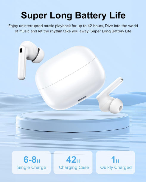 Wireless Earbuds, 42H Playtime Bluetooth 5.3 Headphones, HiFi Stereo Call Noise Cancelling Earbuds, IPX7 Waterproof Stereo in-Ear Earphones with L...
