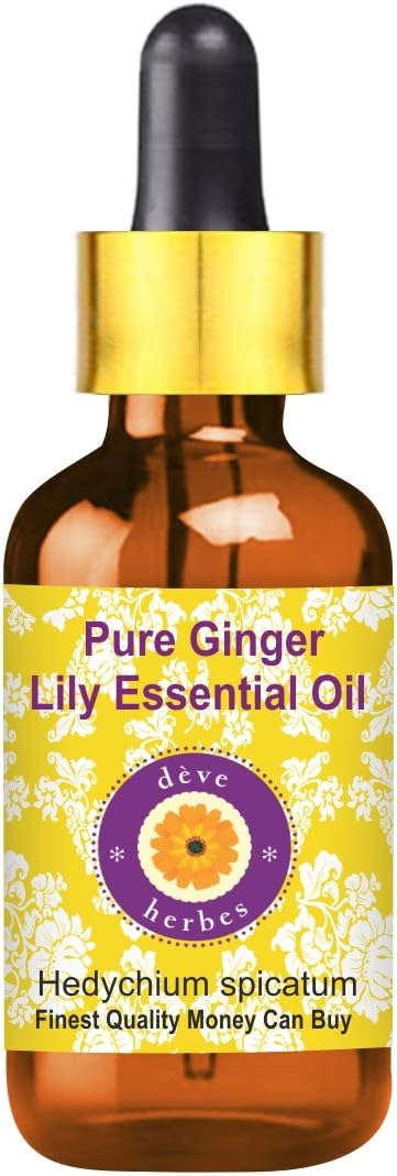 Deve Herbes Pure Ginger Lily Essential Oil (Hedychium spicatum) with Glass Dropper Steam Distilled 30ml (1 oz)...