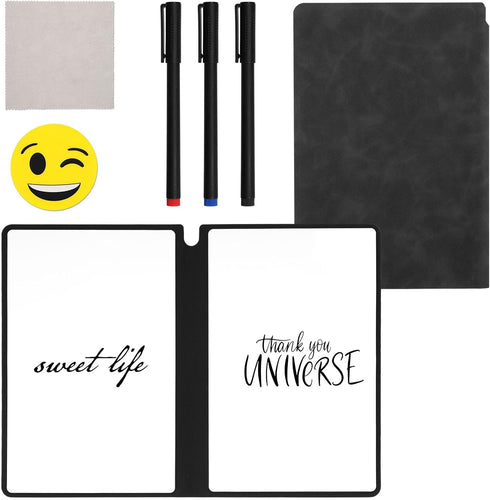 Portable A5 Dry Erase Notebook, 9.4x6.5 Inch Reusable Dry Erase Notebook White Board Dry Erase Erasable Notebook for Business Home Office (Dark Gr...