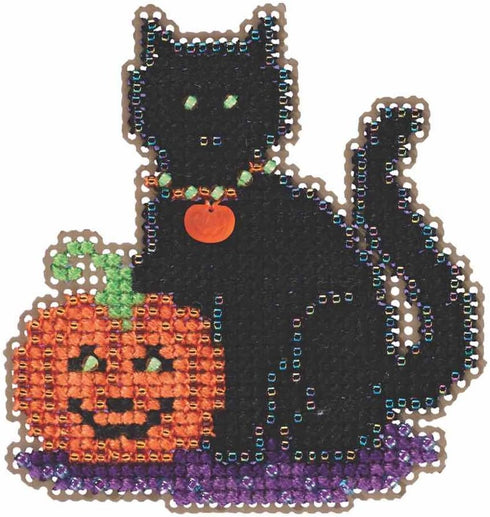 Wendy's Cat Beaded Halloween Counted Cross Stitch Kit Mill Hill 2015 Autumn Harvest MH185206...