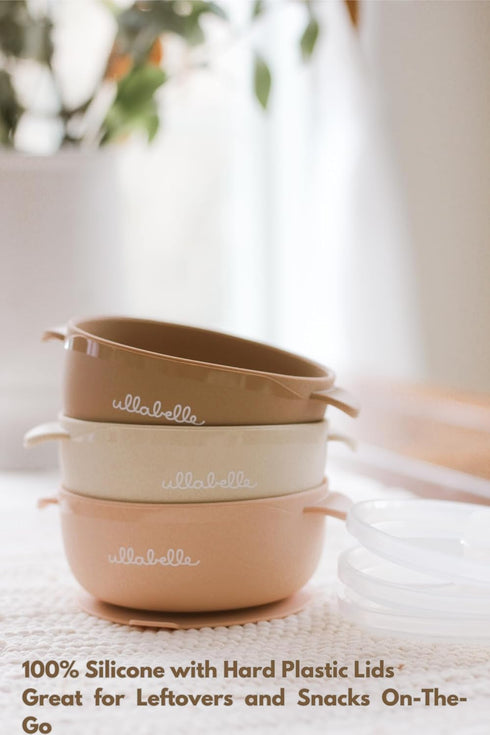Silicone Baby Bowls with Lids | Toddler Food Storage Bowls Set (Beige)...