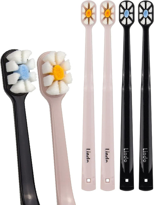 Lindo Polishing Toothbrush - for Sensitive Gums and Teeth, 12000+ Ultra Fine Bristles, Soft and Gentle, Deep Clean, Pack of 4...