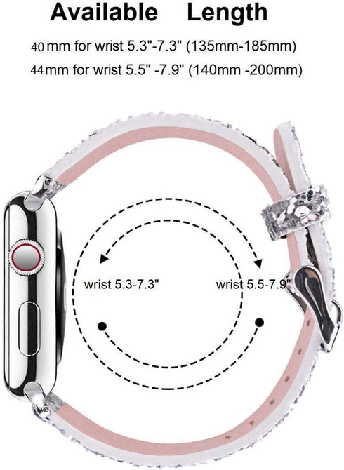 iiteeology Compatible with Apple Watch Band 46mm 45mm 44mm 42mm, Glitter Shiny Bling Leather Band for iWatch Series 10/9/8/7/6/5/4/3/2/1/SE - Silv...