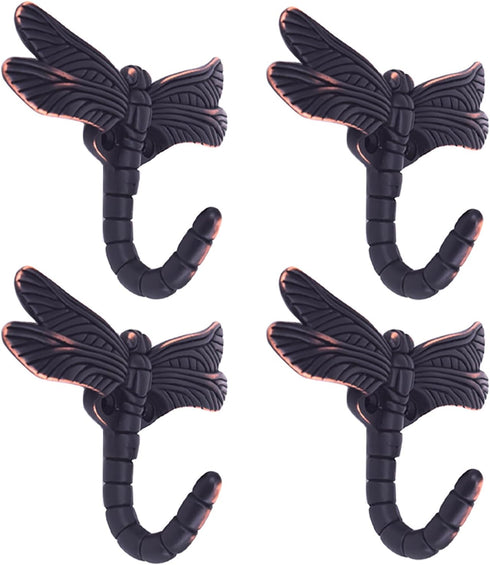 Dragonfly Hooks Wall Hooks for Hanging, Oil Rubbed Bronze Coat Hooks Wall Mounted Towel Hooks,Heavy Duty Key Holder for Decor,Pack of 4...